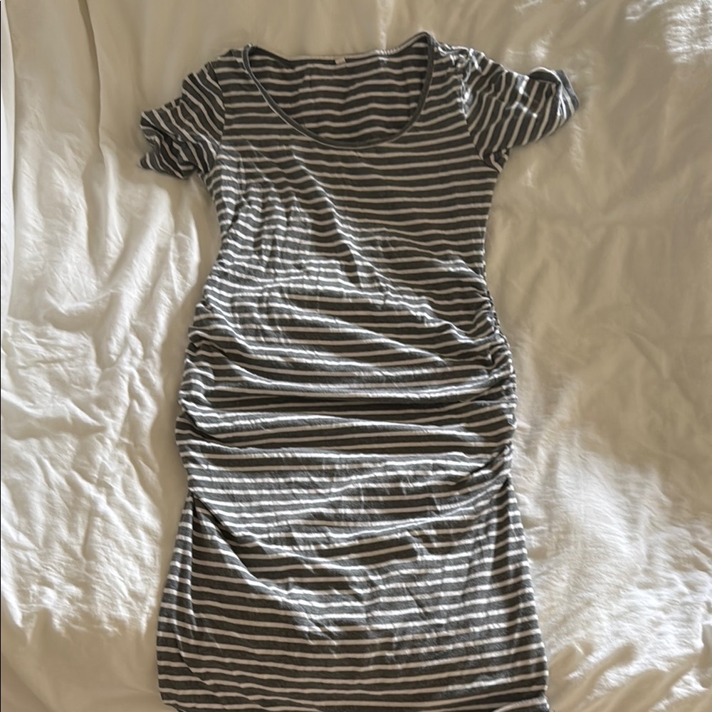 Striped Gray Maternity Dress
